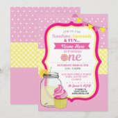 Roze limonade eerste 1e verjaardagsfeestje uitnodi kaart (Voorkant / Achterkant)