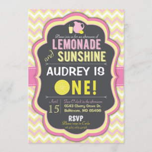 Roze limonade Eerste Birthday Chevron Uitnodiging