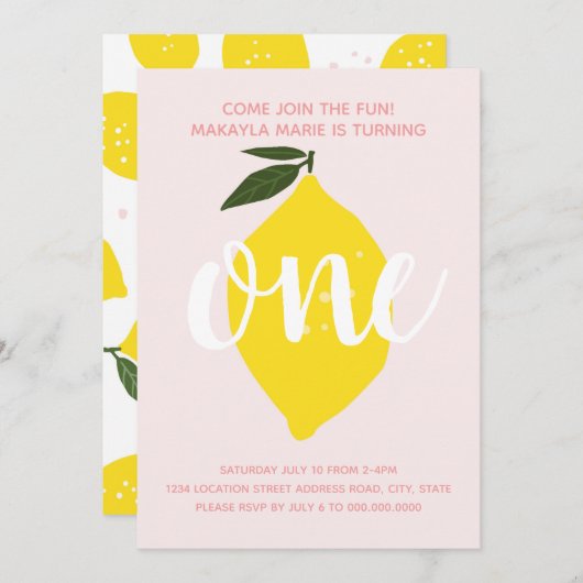 Roze limonade eerste uitnodiging op zaterdag (Voorkant / Achterkant)