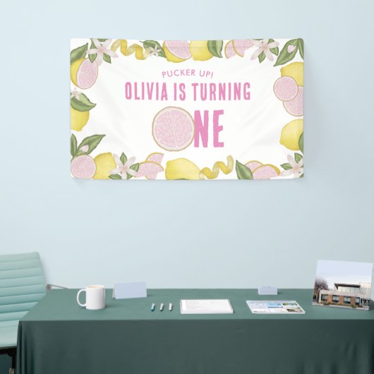 Roze limonade eerste verjaardag banner (Beurs)