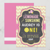 Roze limonade eerste verjaardag Chevron uitnodigin Kaart (Voorkant / Achterkant)