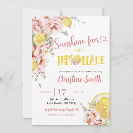 Roze limonade en boog Baby shower uitnodiging (Voorkant)