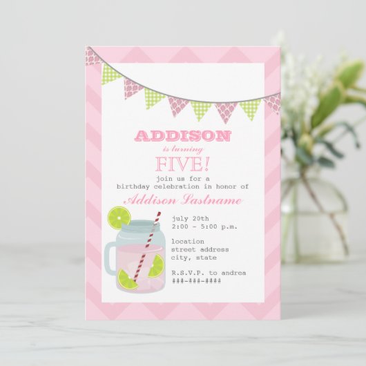 Roze limonade en Limoen Chevron Birthday Kaart (Staand voorkant)