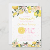 Roze limonade Floral Eerste Verjaardag Zonneschijn Kaart (Voorkant)