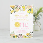 Roze limonade Floral Eerste Verjaardag Zonneschijn Kaart (Staand voorkant)