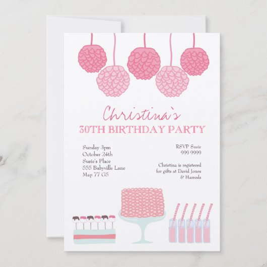 Roze limonade Girls Party Ruffle Cake Invite Kaart (Voorkant)