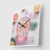 Roze limonade glazen wandklok - Verfrissende zomer (Hoek)