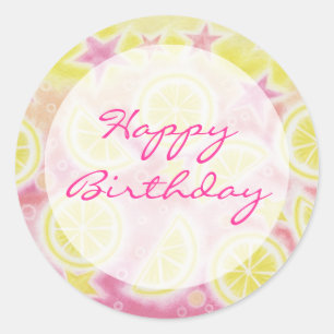 Roze limonade "Happy Birthday"-sticker rond Ronde Sticker