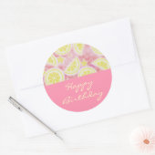 Roze limonade 'Happy Birthday' sticker rond roze (Envelop)
