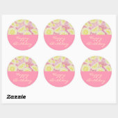 Roze limonade 'Happy Birthday' sticker rond roze (Vel)