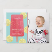 Roze limonade ijsje meisje foto 1e verjaardag kaart (Voorkant)