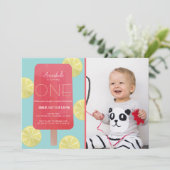 Roze limonade ijsje meisje foto 1e verjaardag kaart (Staand voorkant)