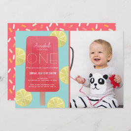 Roze limonade ijsje meisje foto 1e verjaardag kaart