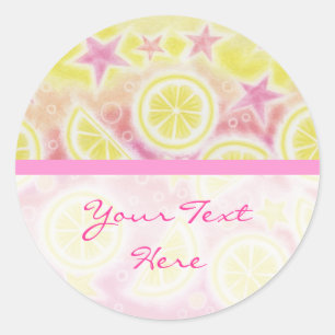 Roze limonade "Jouw tekst" met ronde streep Sticker