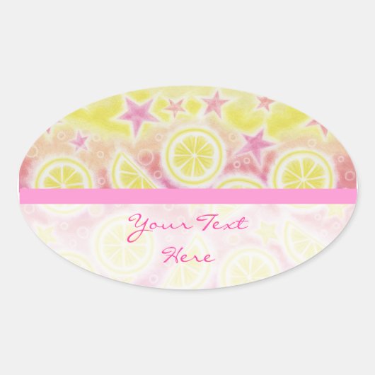 Roze limonade "Jouw tekst"-sticker met ovale stree Ovale Sticker (Voorkant)