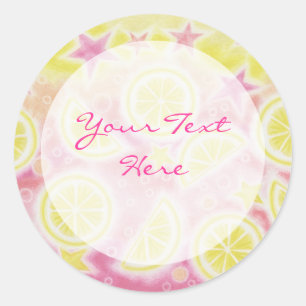 Roze limonade-Jouw tekst-sticker rond Ronde Sticker