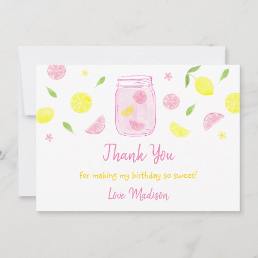 Roze limonade Lemon Birthday Bedankkaart (Voorkant)