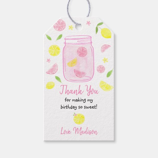 Roze limonade Lemon Birthday Cadeaulabel (Voorkant)