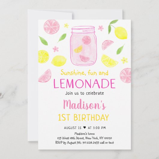 Roze limonade Lemon Birthday Kaart (Voorkant)
