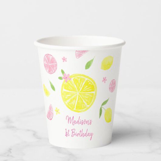 Roze limonade Lemon Birthday Papieren Bekers (Voorkant)