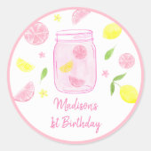Roze limonade Lemon Birthday Ronde Sticker (Voorkant)