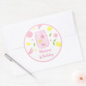 Roze limonade Lemon Birthday Ronde Sticker (Envelop)