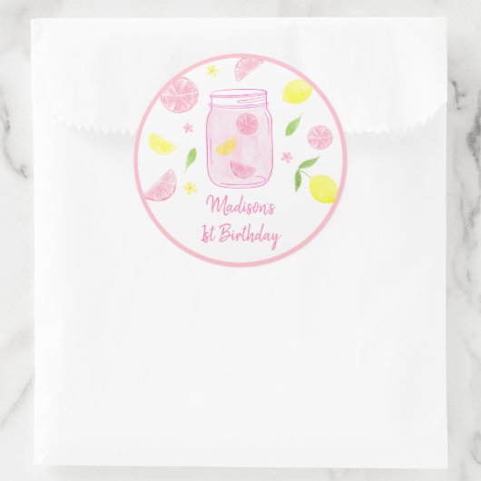 Roze limonade Lemon Birthday Ronde Sticker (Tas)