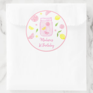 Roze limonade Lemon Birthday Ronde Sticker