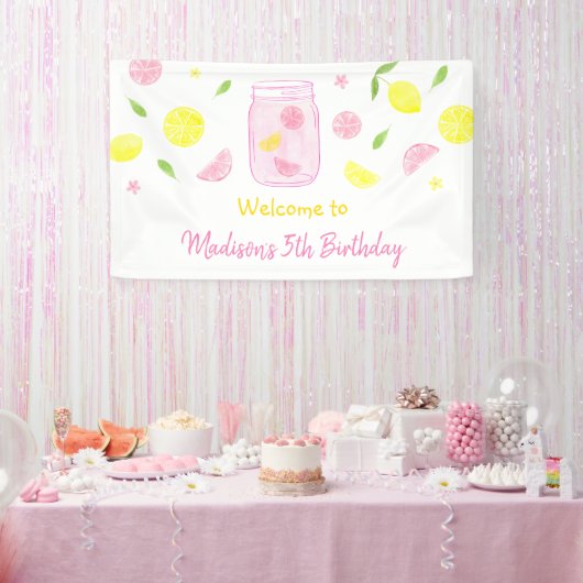 Roze limonade Lemon Birthday Spandoek (Feest)