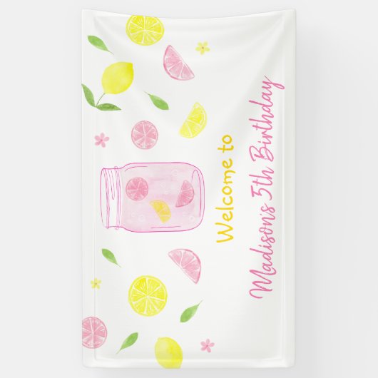 Roze limonade Lemon Birthday Spandoek (Verticaal)