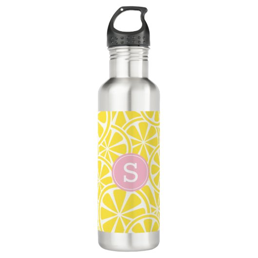 Roze limonade Lemon Slices Monogram Water Fles (Voorkant)