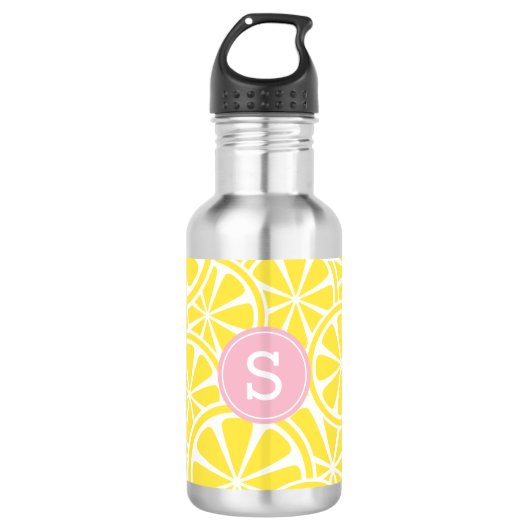 Roze limonade Lemon Slices Monogram Water Fles (Voorkant)