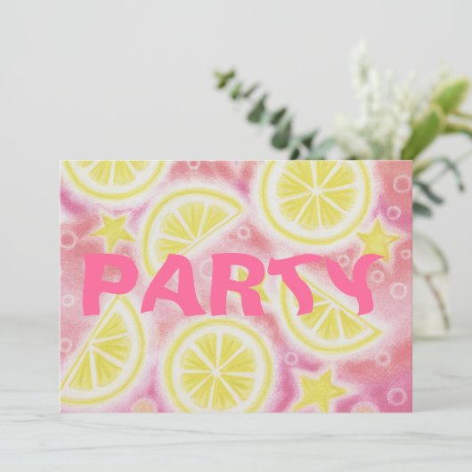 Roze limonade 'lemons'-partijuitnodiging rechthoek kaart (Staand voorkant)