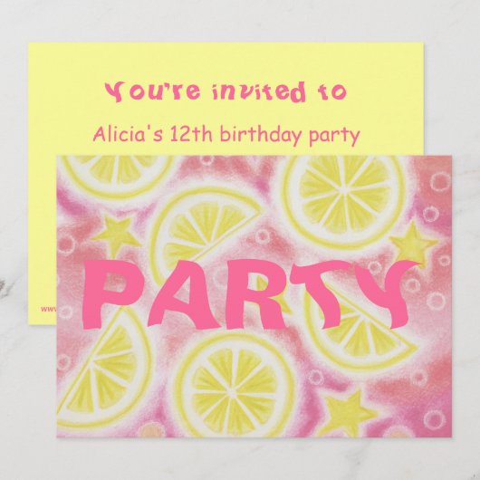 Roze limonade 'lemons'-partijuitnodiging rechthoek kaart (Voorkant / Achterkant)