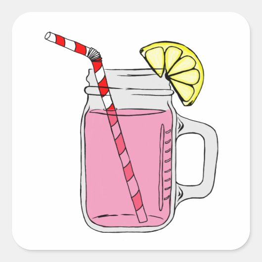 Roze limonade Mason Jar Vierkante Sticker (Voorkant)