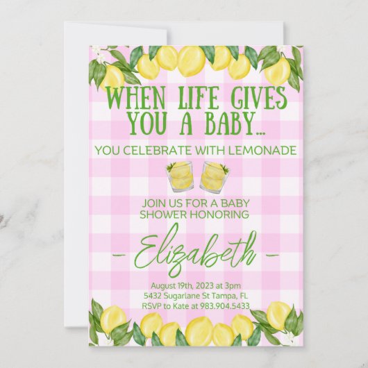 Roze limonade met als Baby shower uitnodiging (Voorkant)