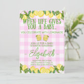 Roze limonade met als Baby shower uitnodiging (Staand voorkant)