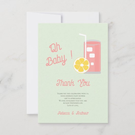 Roze limonade Modern Oh Baby shower Party Bedankkaart (Voorkant)