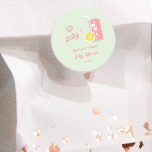 Roze limonade Modern Oh Baby shower Party Ronde Sticker