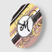 Roze limonade Modern-Retro Stripes met monogram Grote Klok (Hoek)