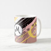 Roze limonade Modern-Retro Stripes met monogram Koffiemok (Voorkant rechts)