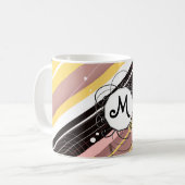 Roze limonade Modern-Retro Stripes met monogram Koffiemok (Voorkant links)