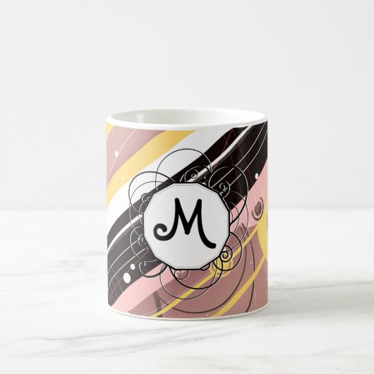 Roze limonade Modern-Retro Stripes met monogram Koffiemok (Center)