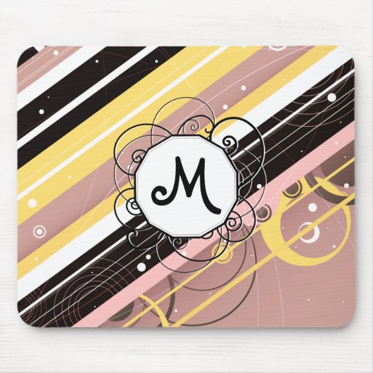 Roze limonade Modern-Retro Stripes met monogram Muismat (Voorkant)