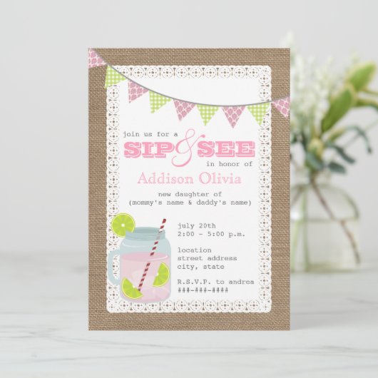 Roze limonade op schoot en Limoen Sip + zie Kaart (Staand voorkant)