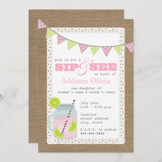 Roze limonade op schoot en Limoen Sip + zie Kaart (Voorkant / Achterkant)