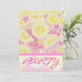 Roze limonade 'PARTY' uitnodigingsstreep Kaart (Staand voorkant)