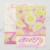 Roze limonade 'PARTY' uitnodigingsstreep Kaart (Voorkant / Achterkant)