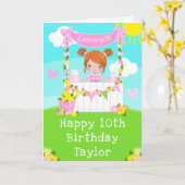 Roze limonade rood haar meisje gelukkig verjaardag kaart (Gele Bloem)