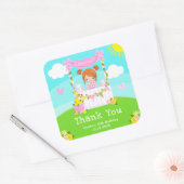 Roze limonade rood haar meisje verjaardag dank u vierkante sticker (Envelop)